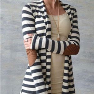 Striped open sweater with elbow patch